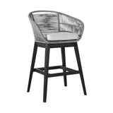 43" Light Gray Solid Wood Low back Outdoor Bar Height chair with Footrest - Homeroots - Flyclothing LLC