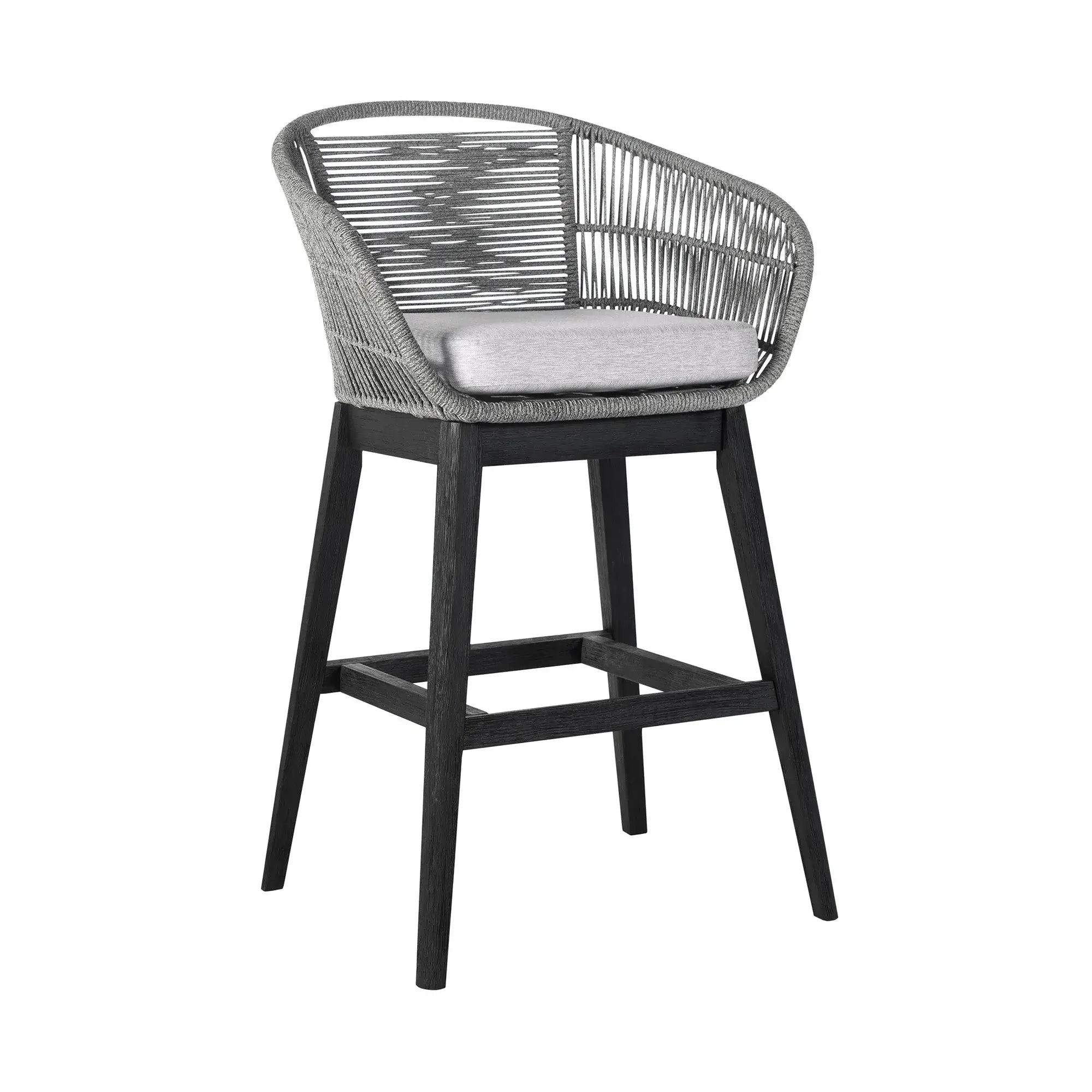 43" Light Gray Solid Wood Low back Outdoor Bar Height chair with Footrest - Homeroots - Flyclothing LLC