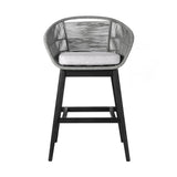 43" Light Gray Solid Wood Low back Outdoor Bar Height chair with Footrest - Homeroots - Flyclothing LLC