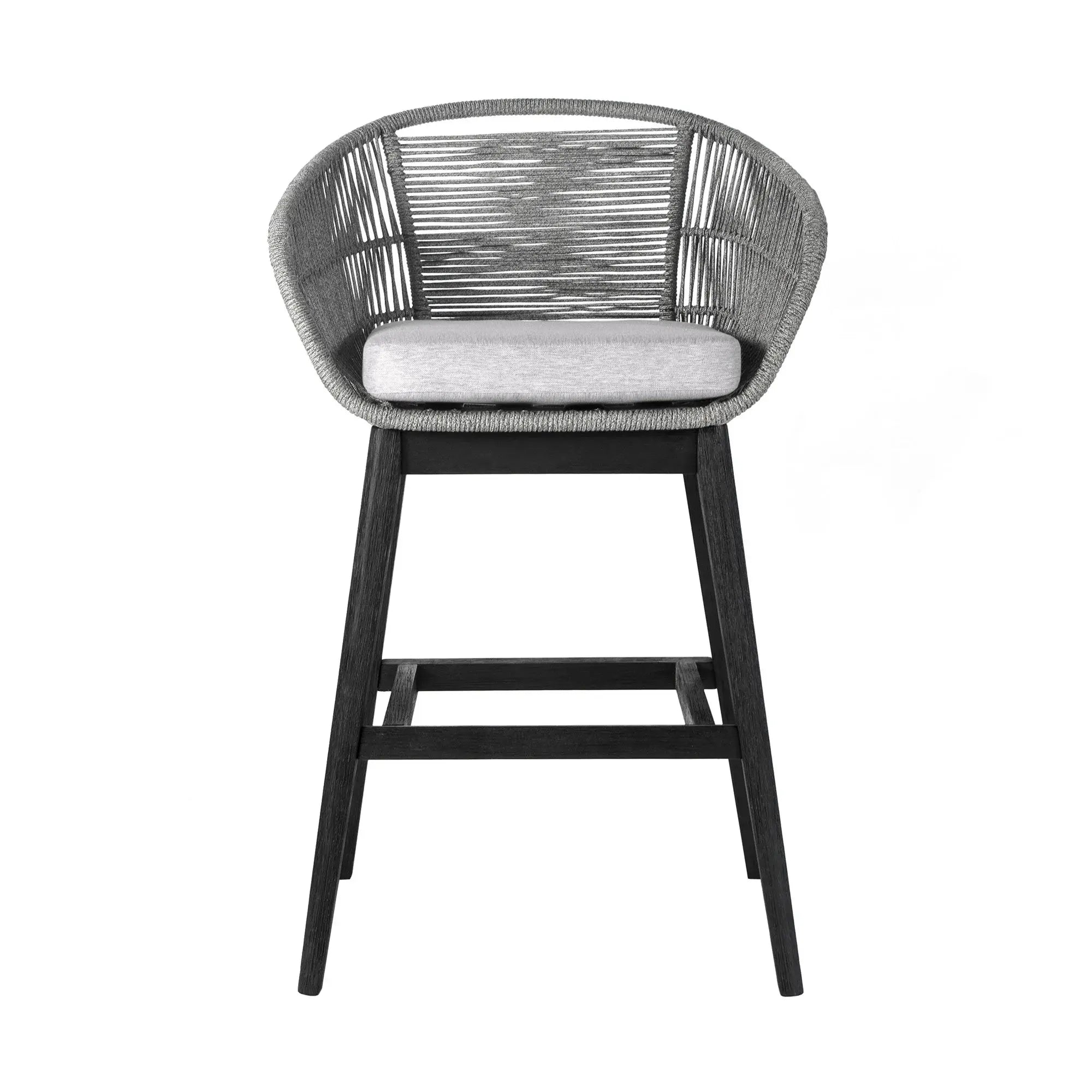 43" Light Gray Solid Wood Low back Outdoor Bar Height chair with Footrest - Homeroots - Flyclothing LLC