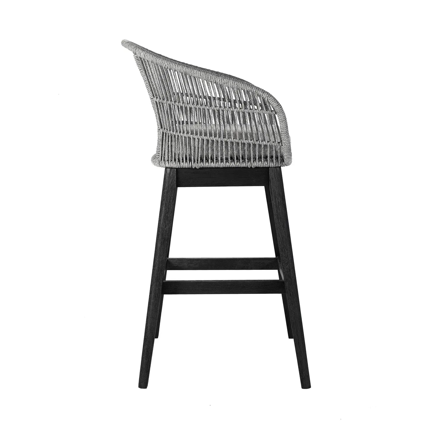 43" Light Gray Solid Wood Low back Outdoor Bar Height chair with Footrest - Homeroots - Flyclothing LLC
