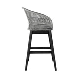 43" Light Gray Solid Wood Low back Outdoor Bar Height chair with Footrest - Homeroots - Flyclothing LLC