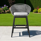 43" Light Gray Solid Wood Low back Outdoor Bar Height chair with Footrest - Homeroots - Flyclothing LLC