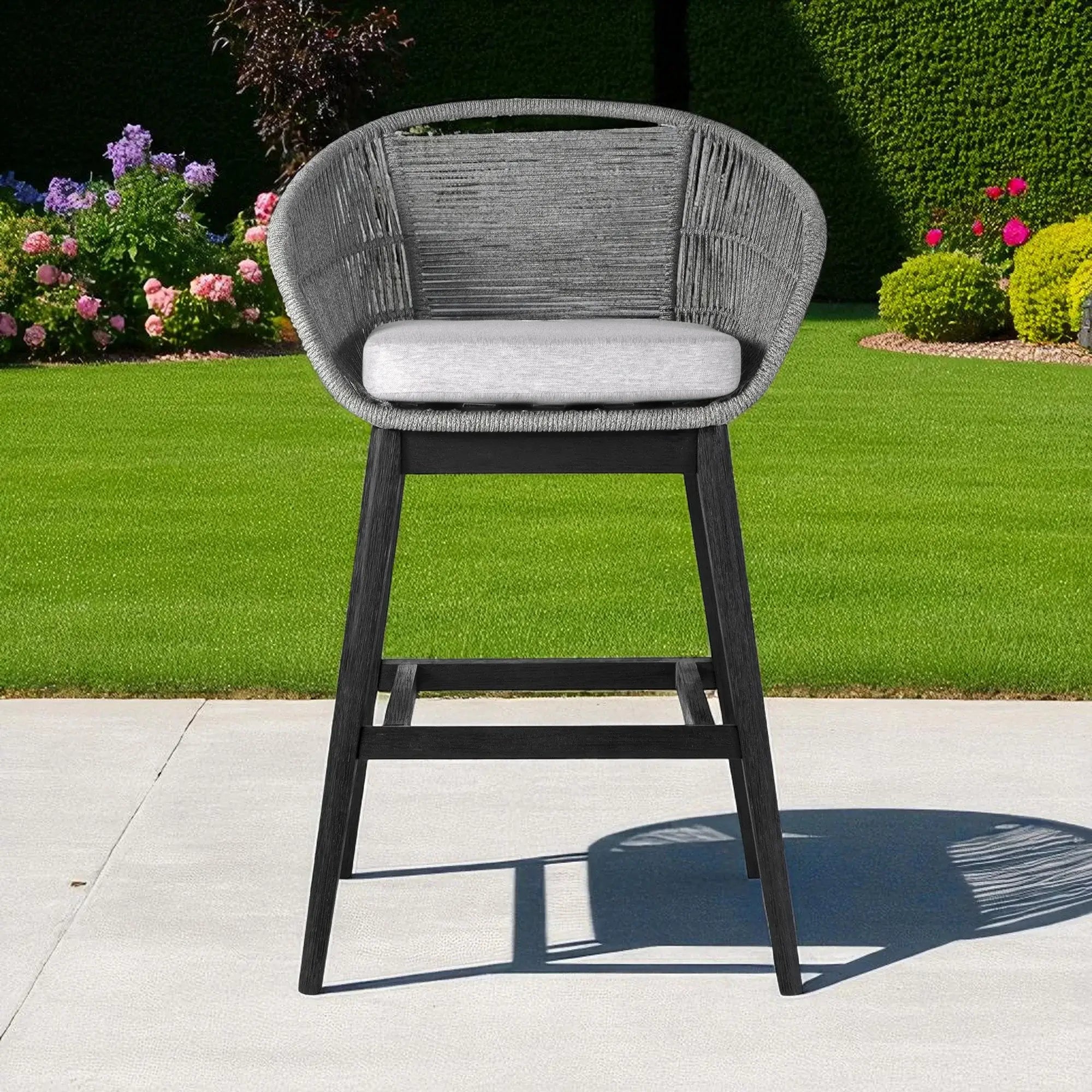 43" Light Gray Solid Wood Low back Outdoor Bar Height chair with Footrest - Homeroots - Flyclothing LLC