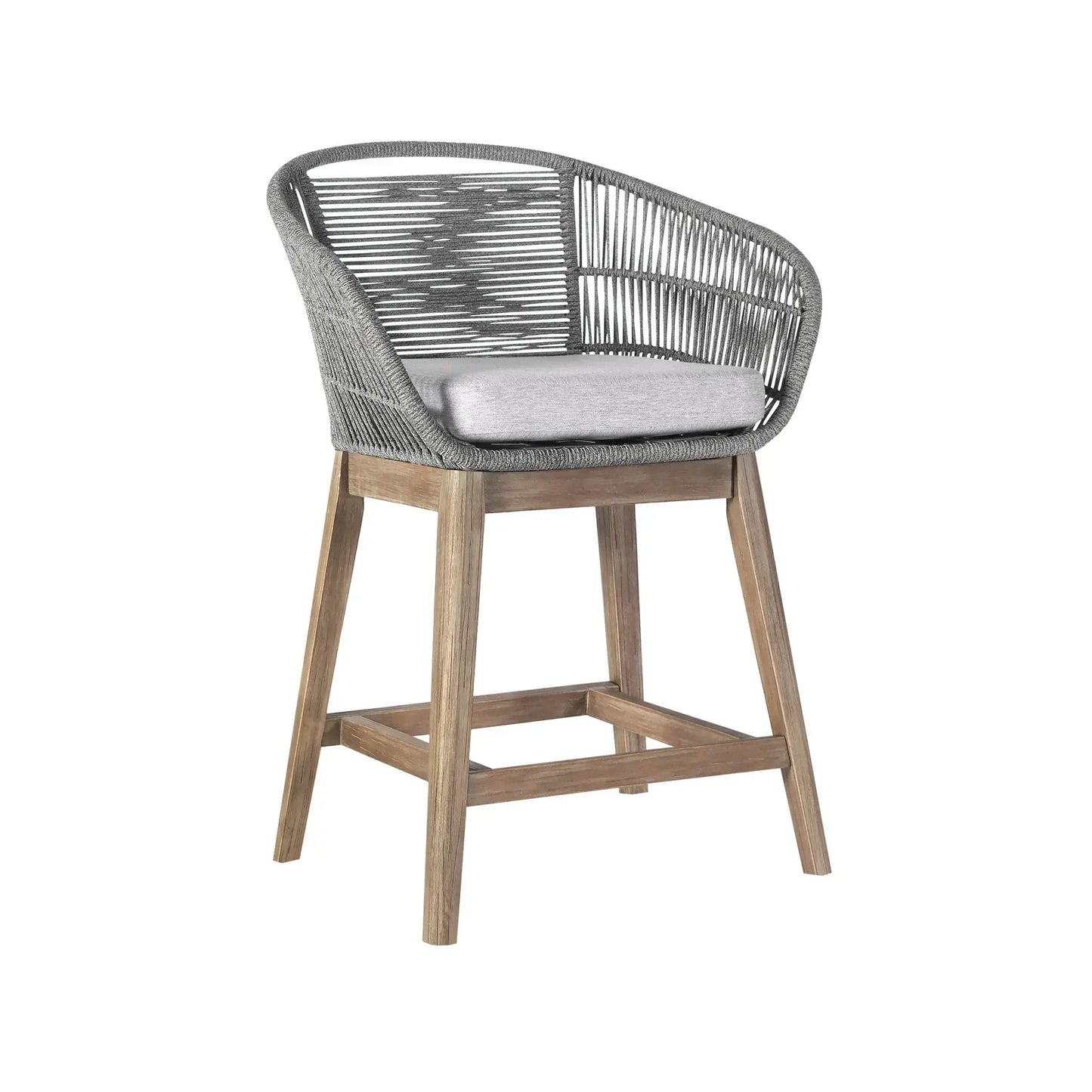 38" Light Gray Solid Wood Low back Outdoor Bar Height chair with Footrest - Homeroots - Flyclothing LLC