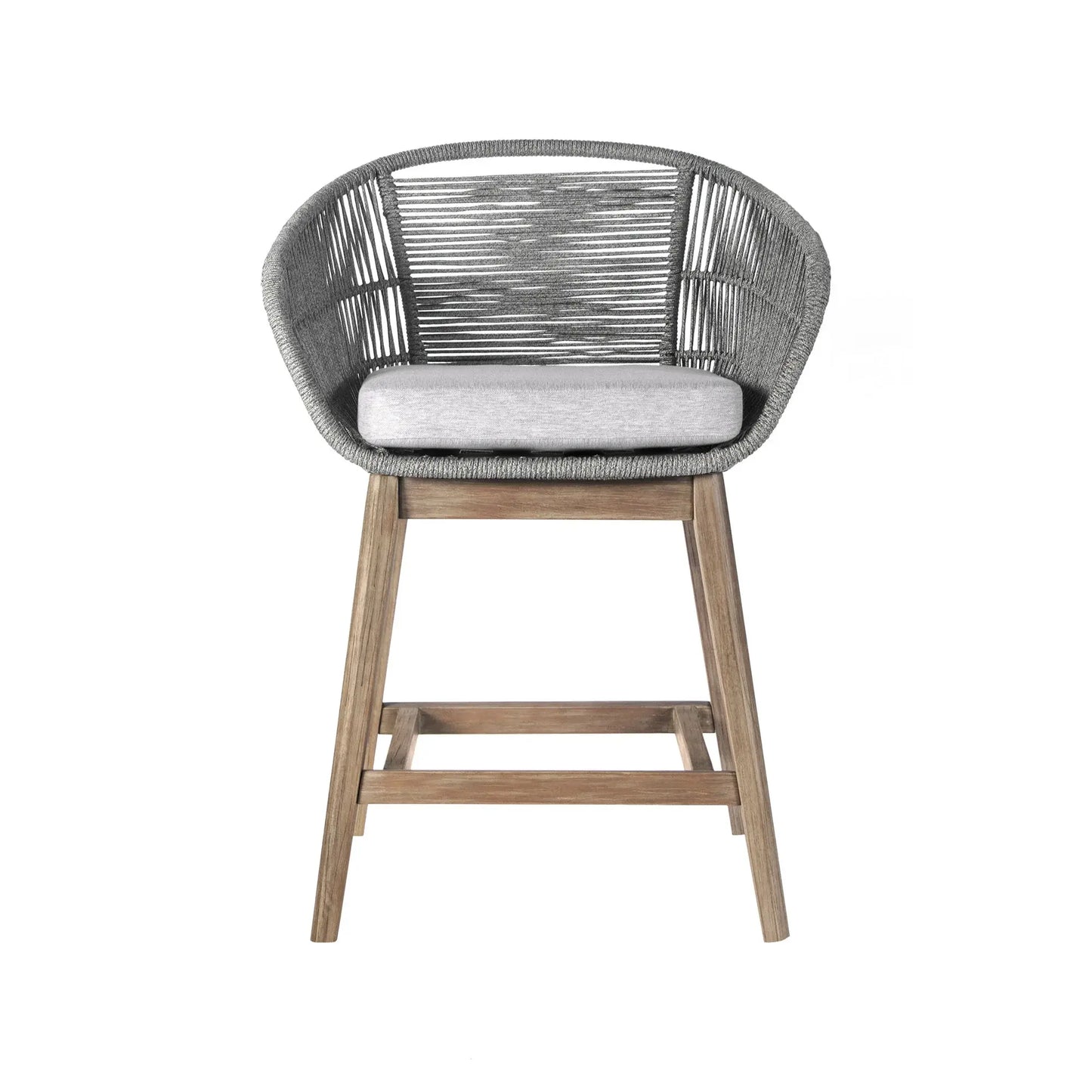 38" Light Gray Solid Wood Low back Outdoor Bar Height chair with Footrest - Homeroots - Flyclothing LLC