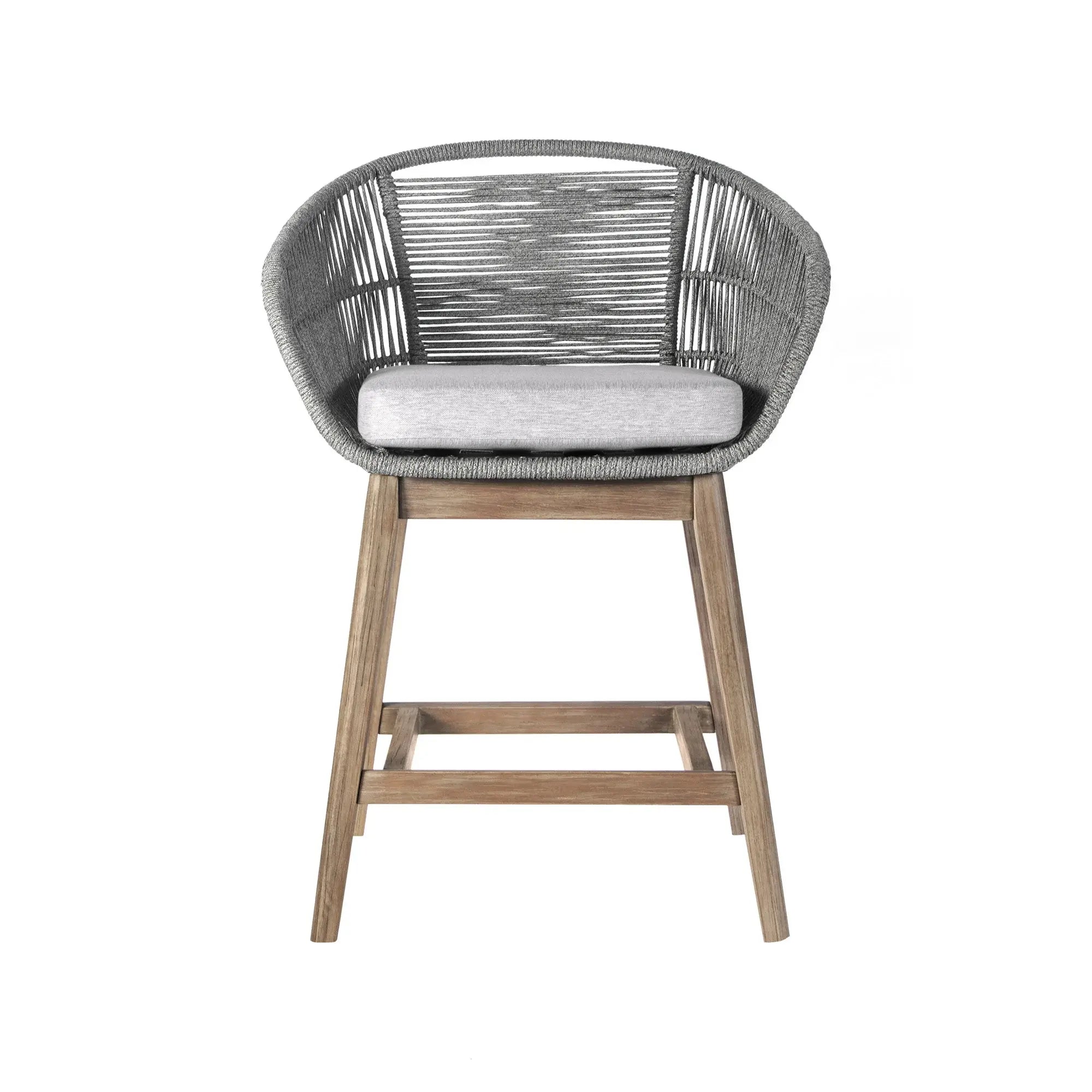 38" Light Gray Solid Wood Low back Outdoor Bar Height chair with Footrest - Homeroots - Flyclothing LLC