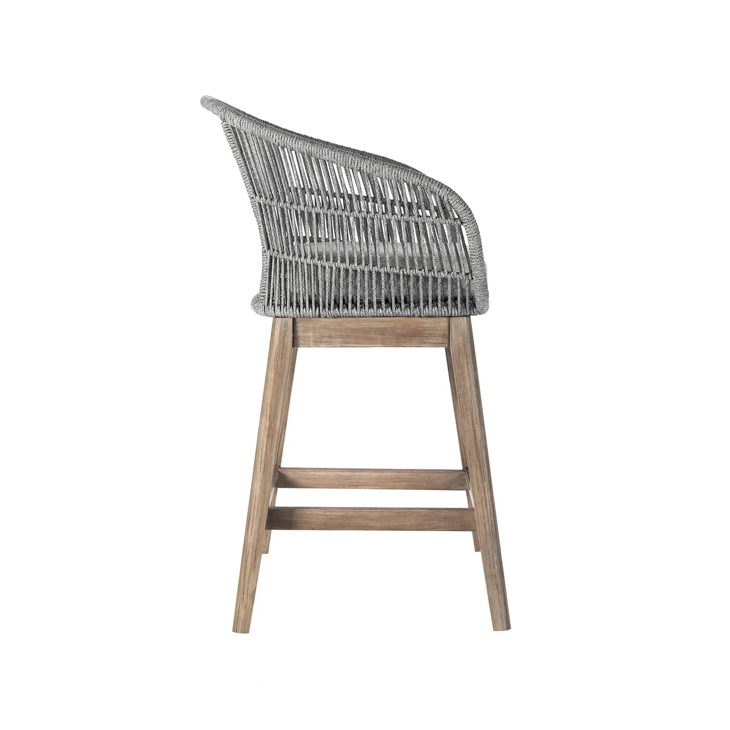 38" Light Gray Solid Wood Low back Outdoor Bar Height chair with Footrest - Homeroots - Flyclothing LLC