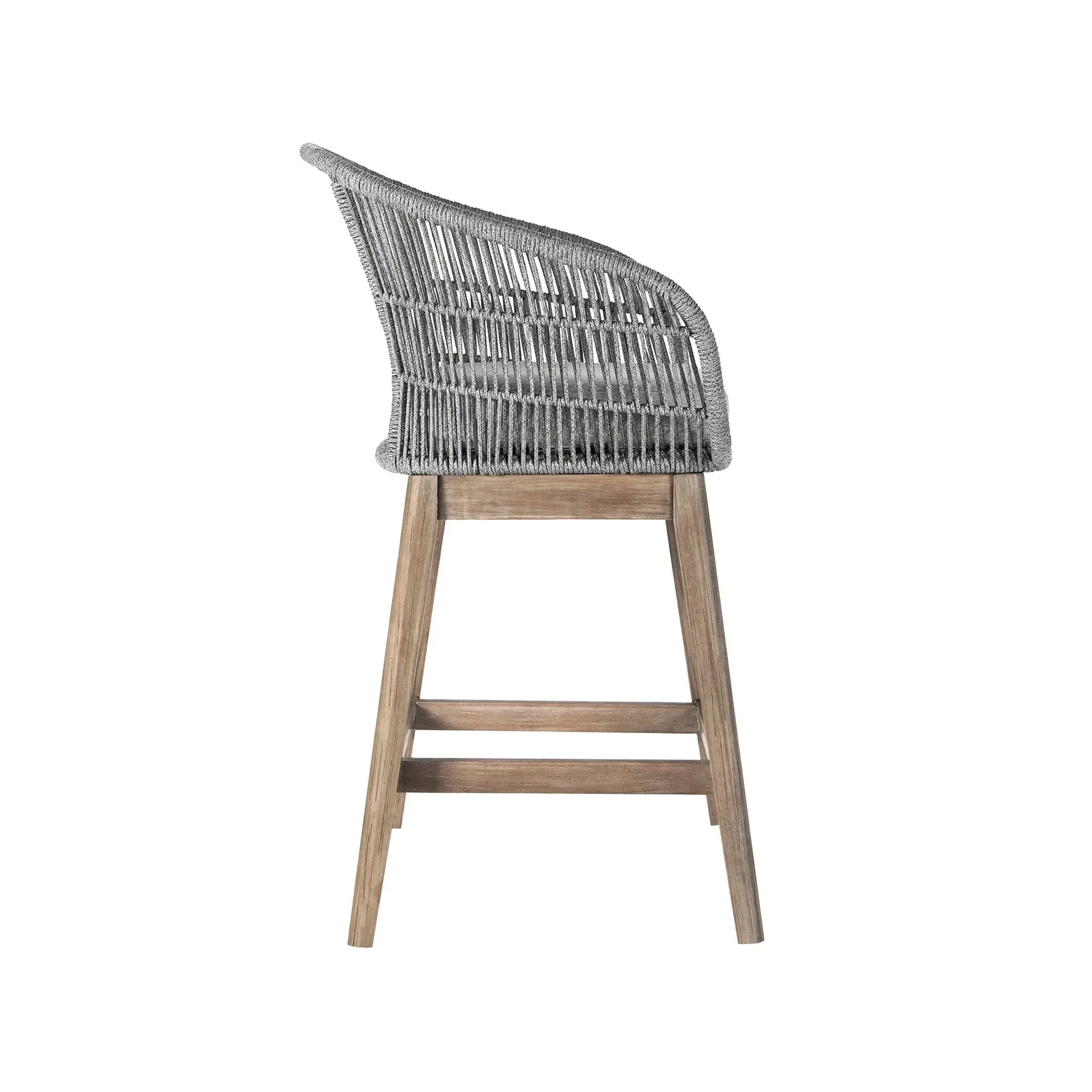 38" Light Gray Solid Wood Low back Outdoor Bar Height chair with Footrest - Homeroots - Flyclothing LLC