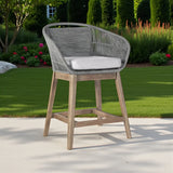 38" Light Gray Solid Wood Low back Outdoor Bar Height chair with Footrest - Homeroots - Flyclothing LLC