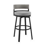 33" Light Gray Metal Swivel Low back Outdoor Bar Height chair with Footrest - Homeroots - Flyclothing LLC