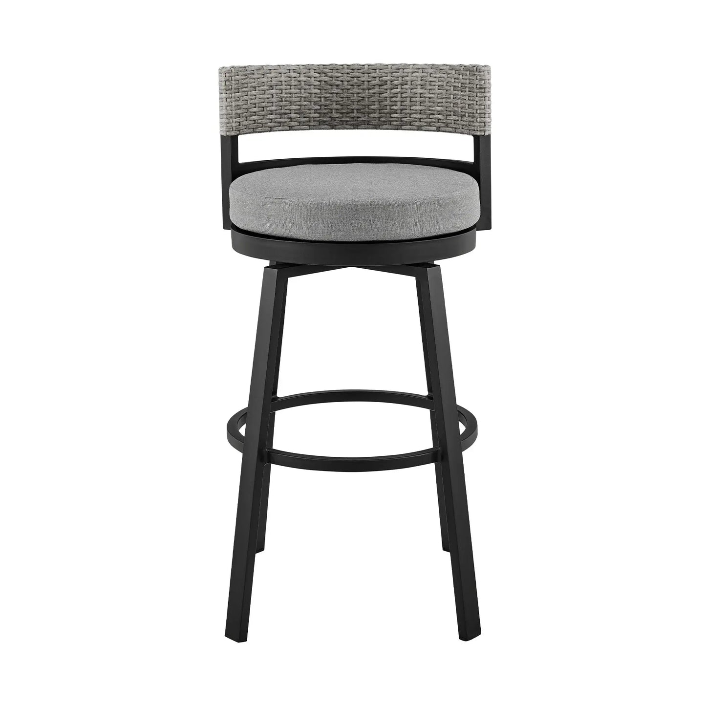 33" Light Gray Metal Swivel Low back Outdoor Bar Height chair with Footrest - Homeroots - Flyclothing LLC