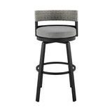33" Light Gray Metal Swivel Low back Outdoor Bar Height chair with Footrest - Homeroots - Flyclothing LLC