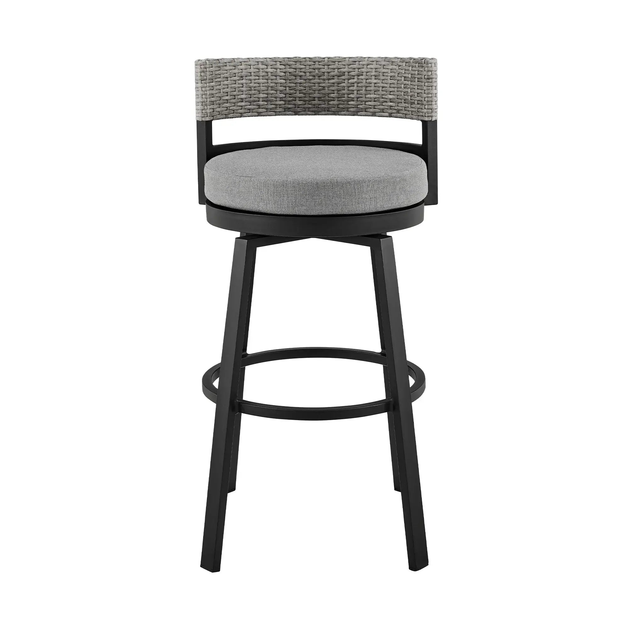 33" Light Gray Metal Swivel Low back Outdoor Bar Height chair with Footrest - Homeroots - Flyclothing LLC