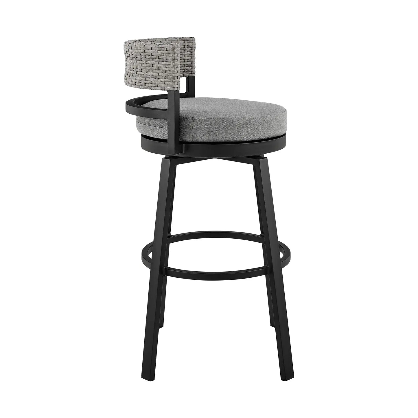33" Light Gray Metal Swivel Low back Outdoor Bar Height chair with Footrest - Homeroots - Flyclothing LLC