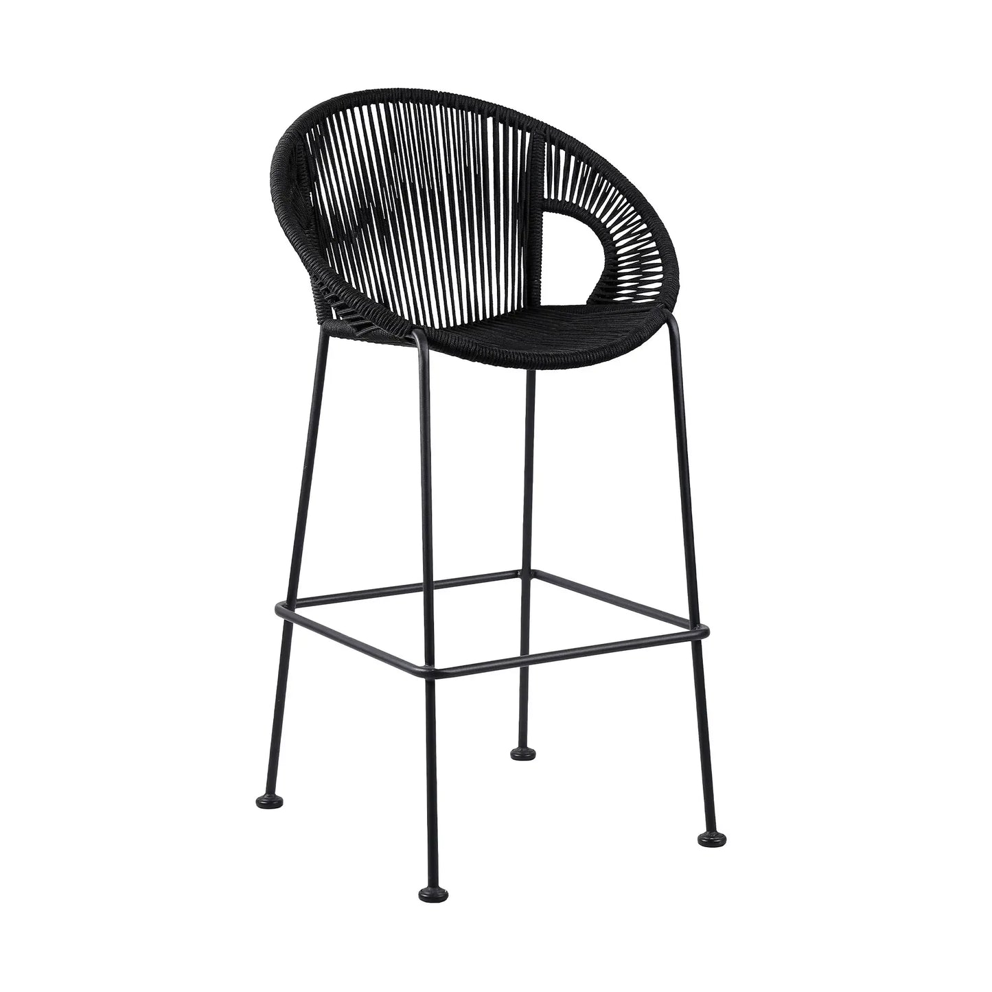 40" Black Metal Low back Outdoor Counter Height Bar chair with Footrest - Homeroots - Flyclothing LLC