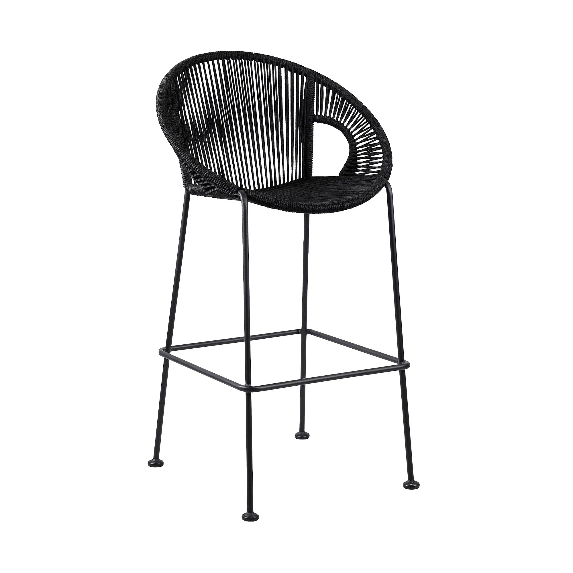 40" Black Metal Low back Outdoor Counter Height Bar chair with Footrest - Homeroots - Flyclothing LLC