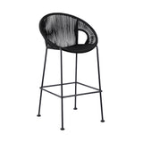 40" Black Metal Low back Outdoor Counter Height Bar chair with Footrest