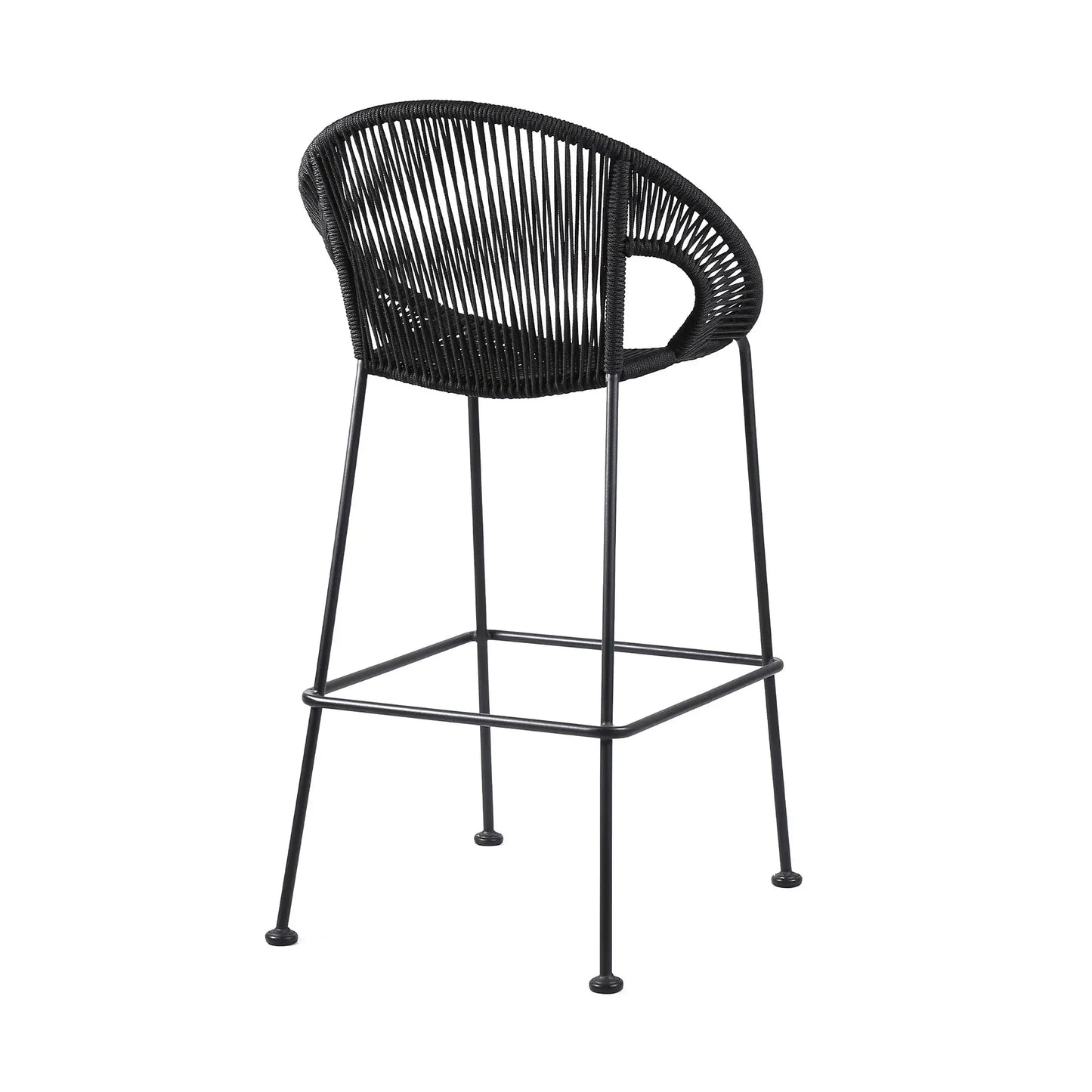 40" Black Metal Low back Outdoor Counter Height Bar chair with Footrest - Homeroots - Flyclothing LLC