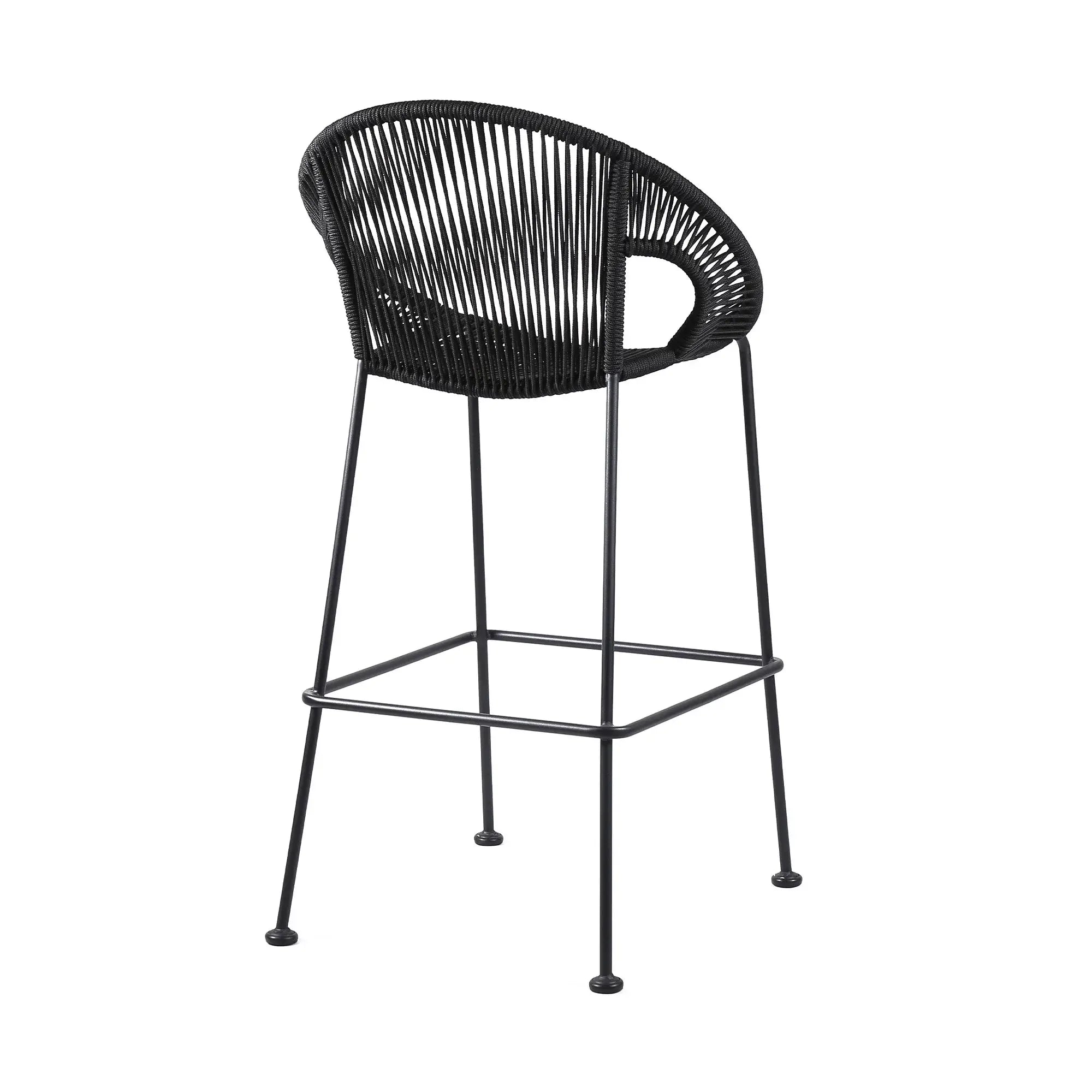 40" Black Metal Low back Outdoor Counter Height Bar chair with Footrest - Homeroots - Flyclothing LLC