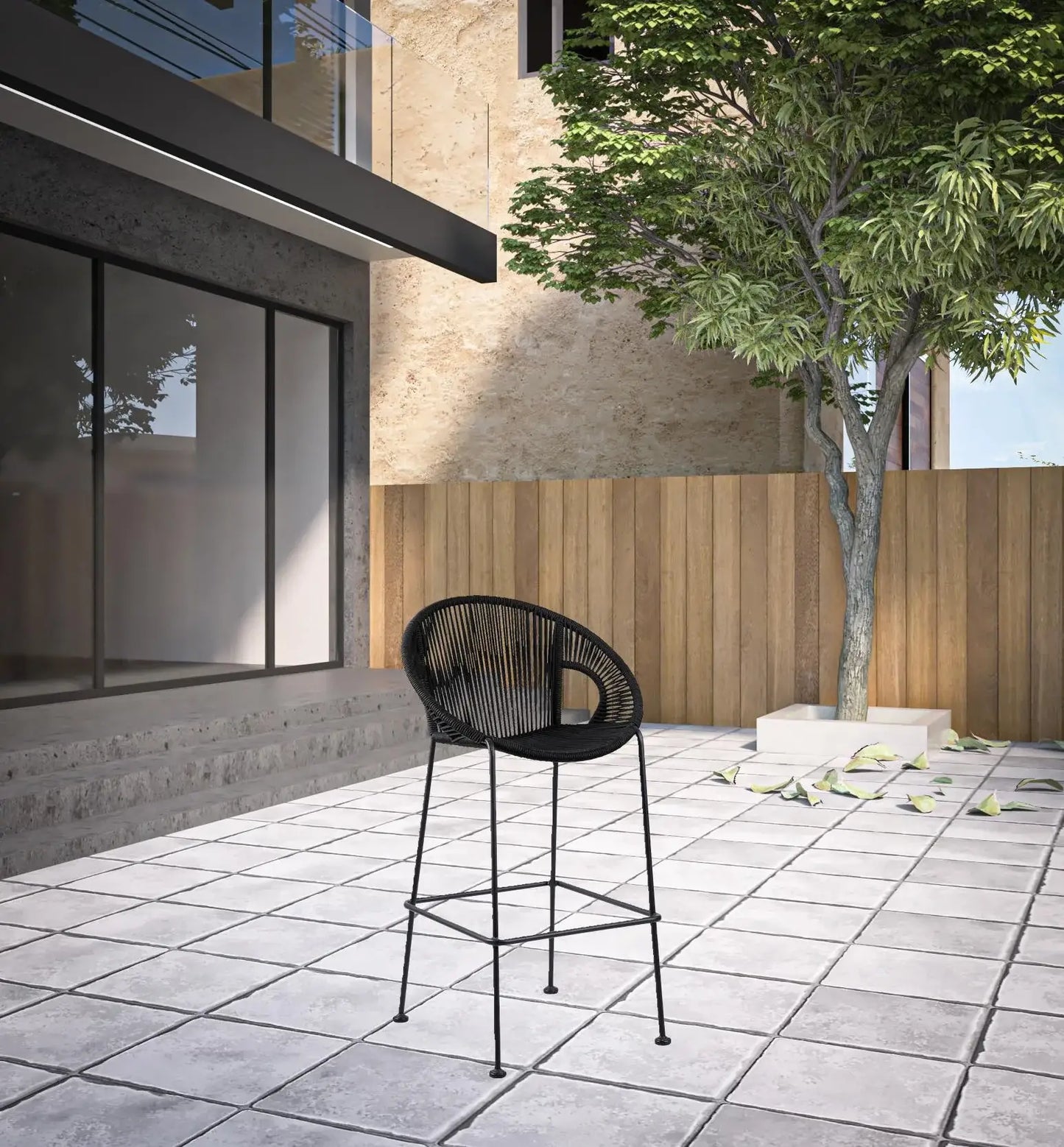 40" Black Metal Low back Outdoor Counter Height Bar chair with Footrest - Homeroots - Flyclothing LLC