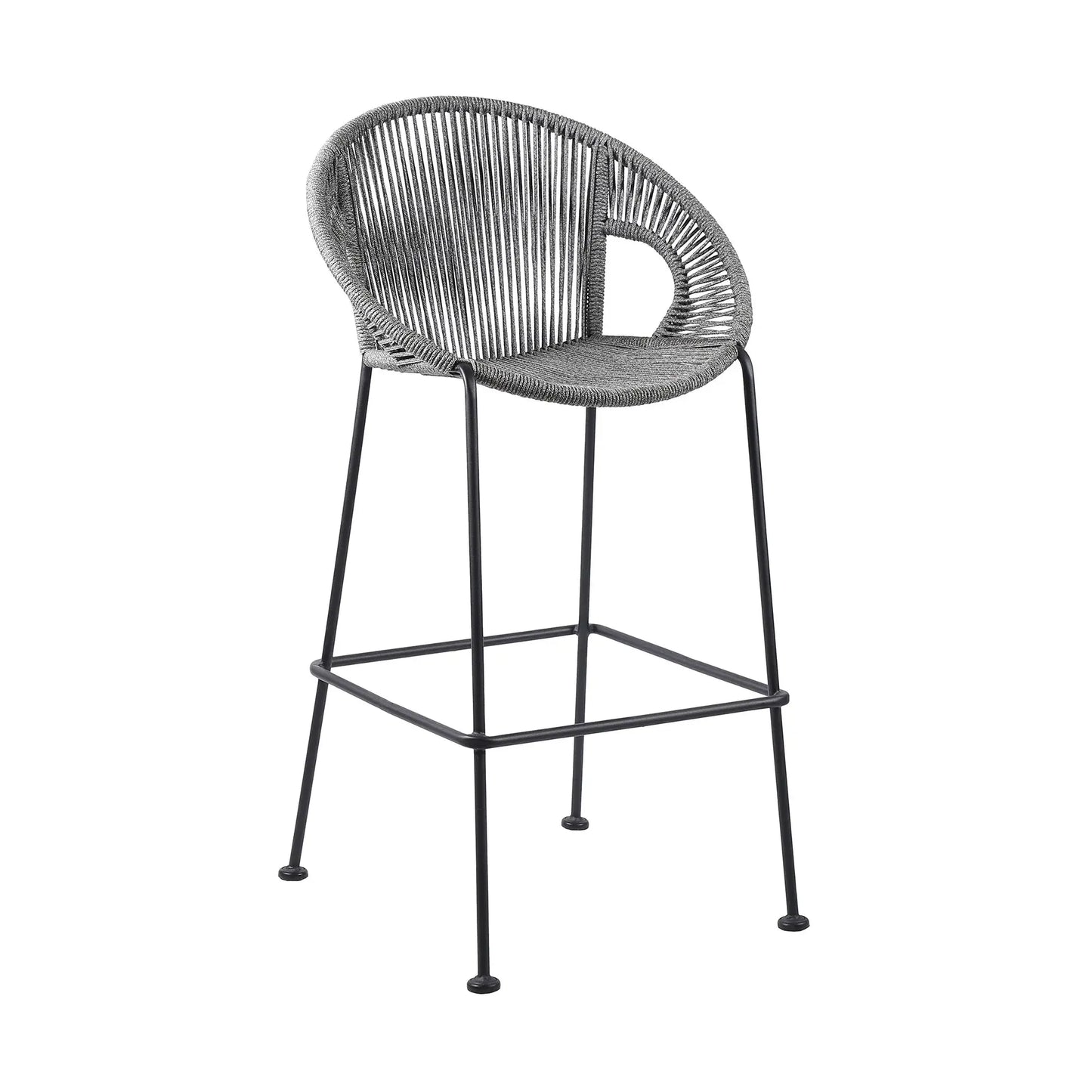 40" Light Gray Metal Low back Outdoor Counter Height Bar chair with Footrest - Homeroots - Flyclothing LLC