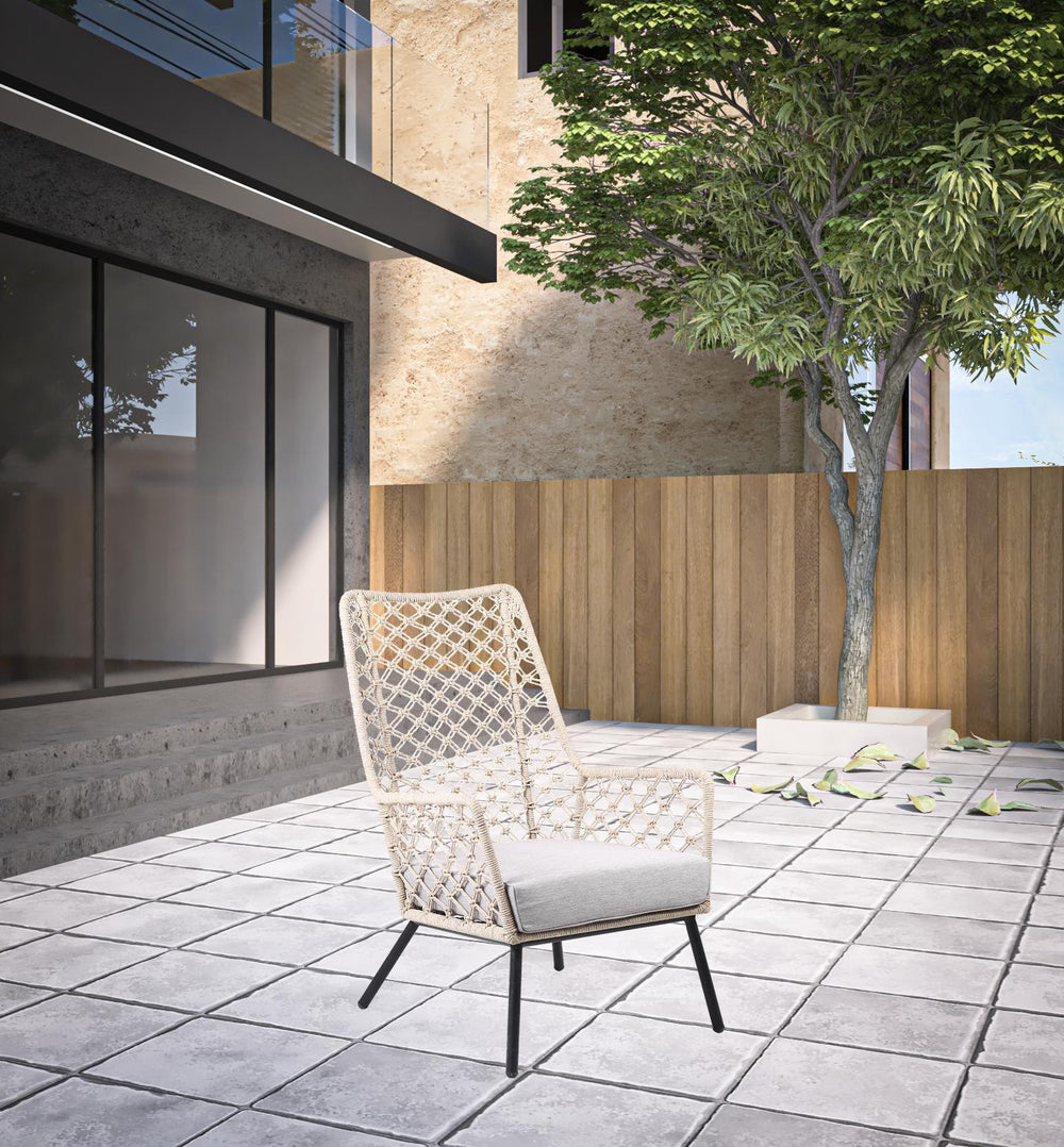 26" Gray Metal Outdoor Dining Chair with Gray Cushion - Homeroots - Flyclothing LLC