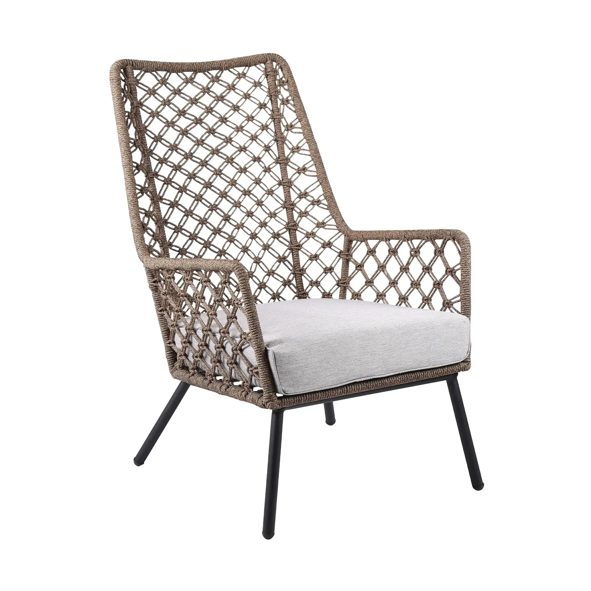 26" Gray Metal Outdoor Arm Chair with Gray Cushion - Homeroots - Flyclothing LLC