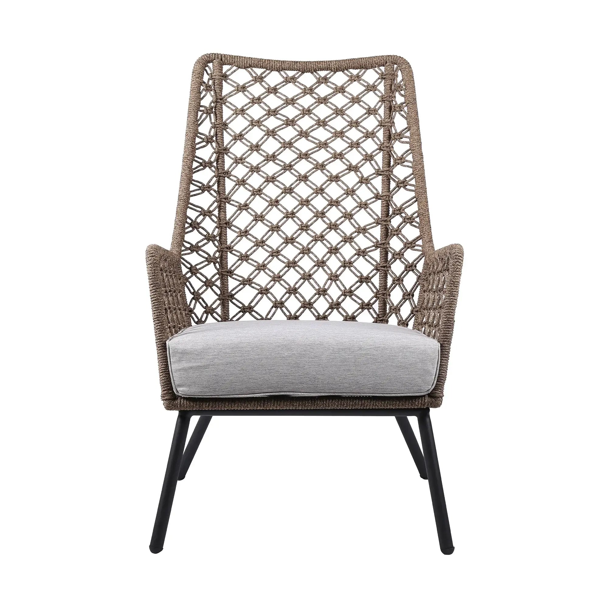 26" Gray Metal Outdoor Arm Chair with Gray Cushion - Homeroots - Flyclothing LLC