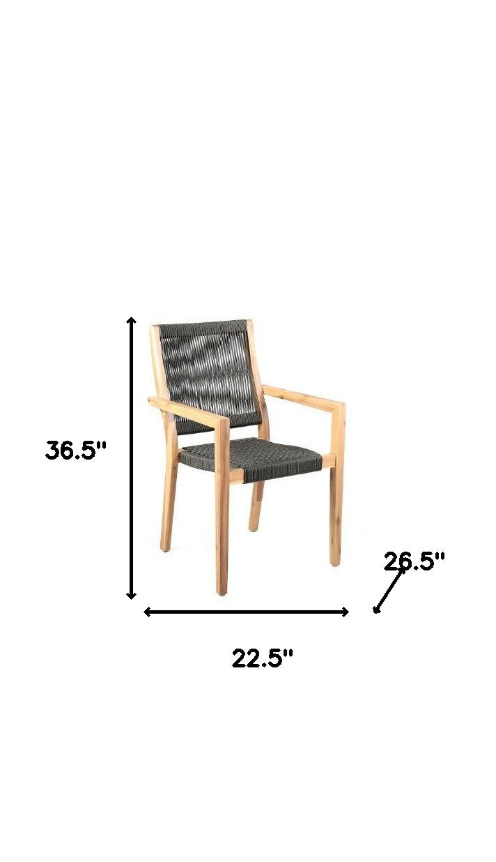 Set of Two 23" Charcoal and Natural Wood Solid Wood Outdoor Arm Chair - Homeroots - Flyclothing LLC
