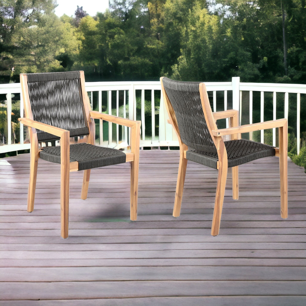 Set of Two 23" Charcoal and Natural Wood Solid Wood Outdoor Arm Chair - Homeroots - Flyclothing LLC