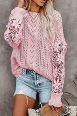 Openwork Round Neck Long Sleeve Sweater - Trendsi - Flyclothing LLC