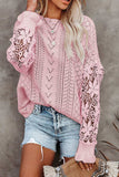 Openwork Round Neck Long Sleeve Sweater - Trendsi - Flyclothing LLC