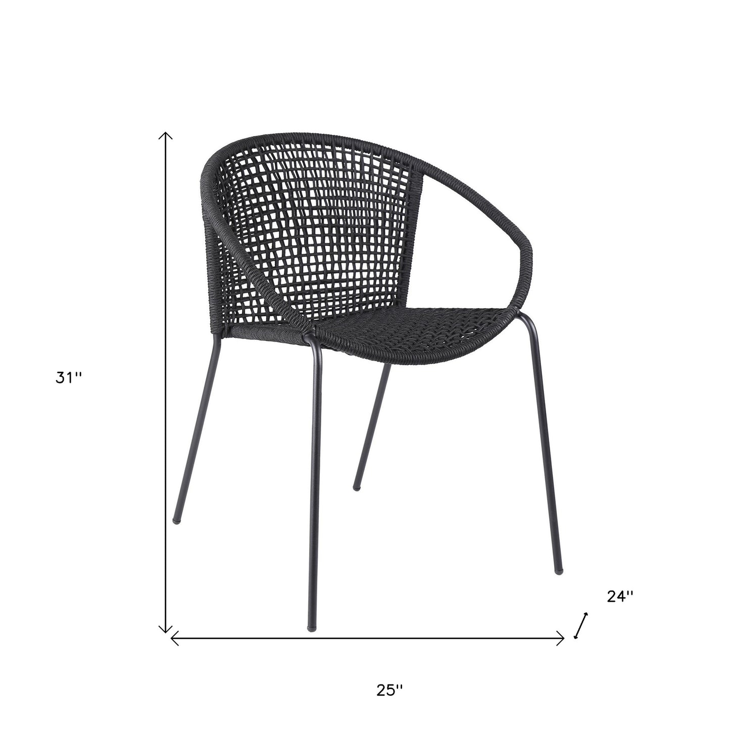 Set of Two 25" Black Metal Outdoor Dining Chair - Homeroots - Flyclothing LLC