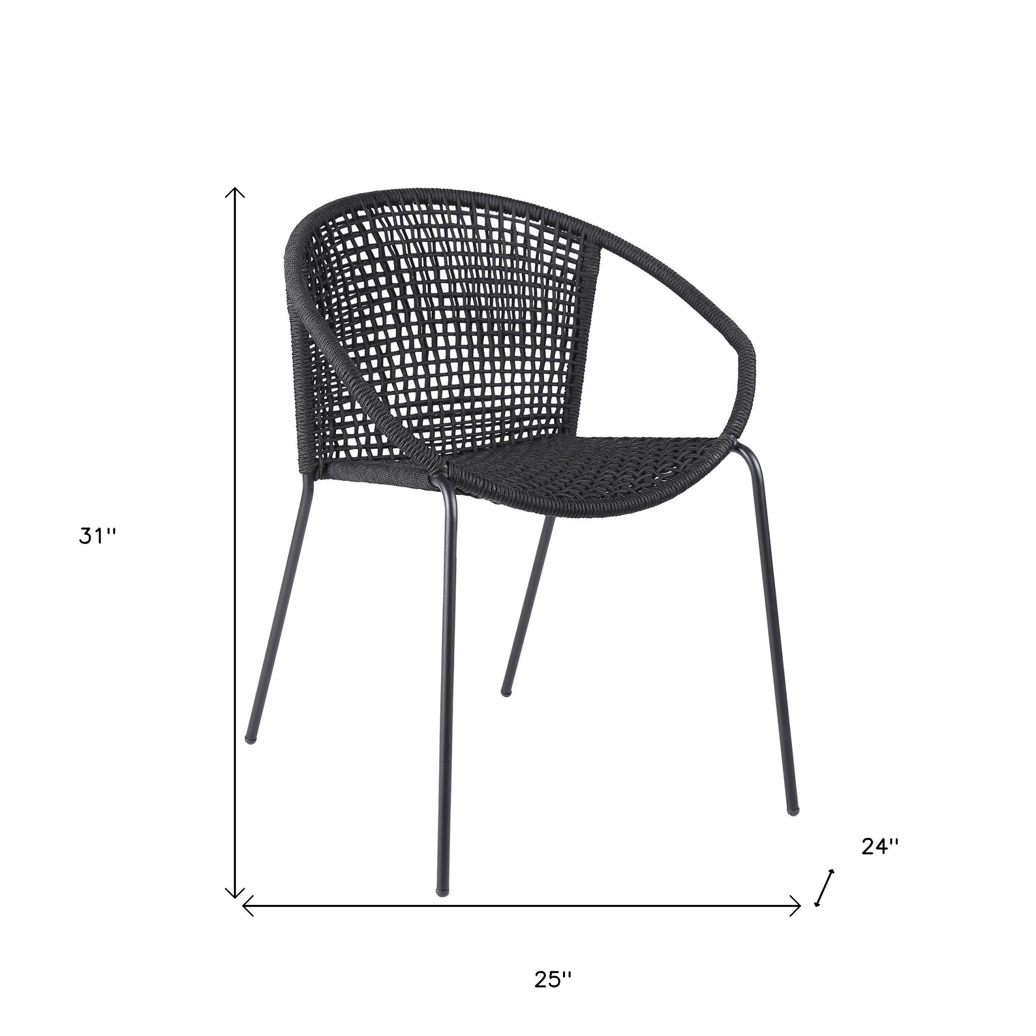 Set of Two 25" Black Metal Outdoor Dining Chair - Homeroots - Flyclothing LLC