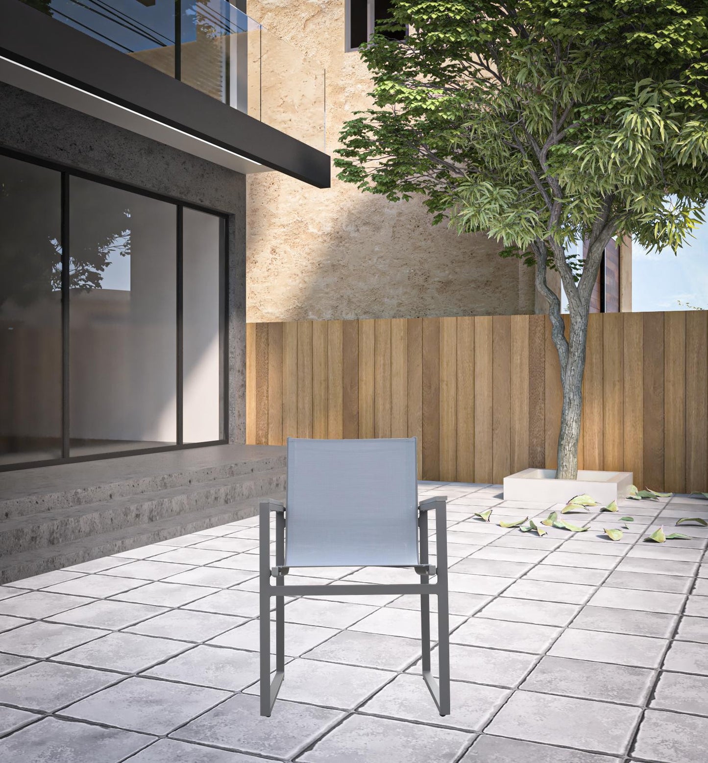 Set of Two 22" Light Gray Metal Outdoor Dining Chair - Homeroots - Flyclothing LLC