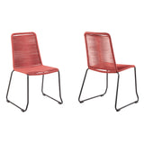Set of Two 23" Red Metal Outdoor Dining Chair - Homeroots - Flyclothing LLC