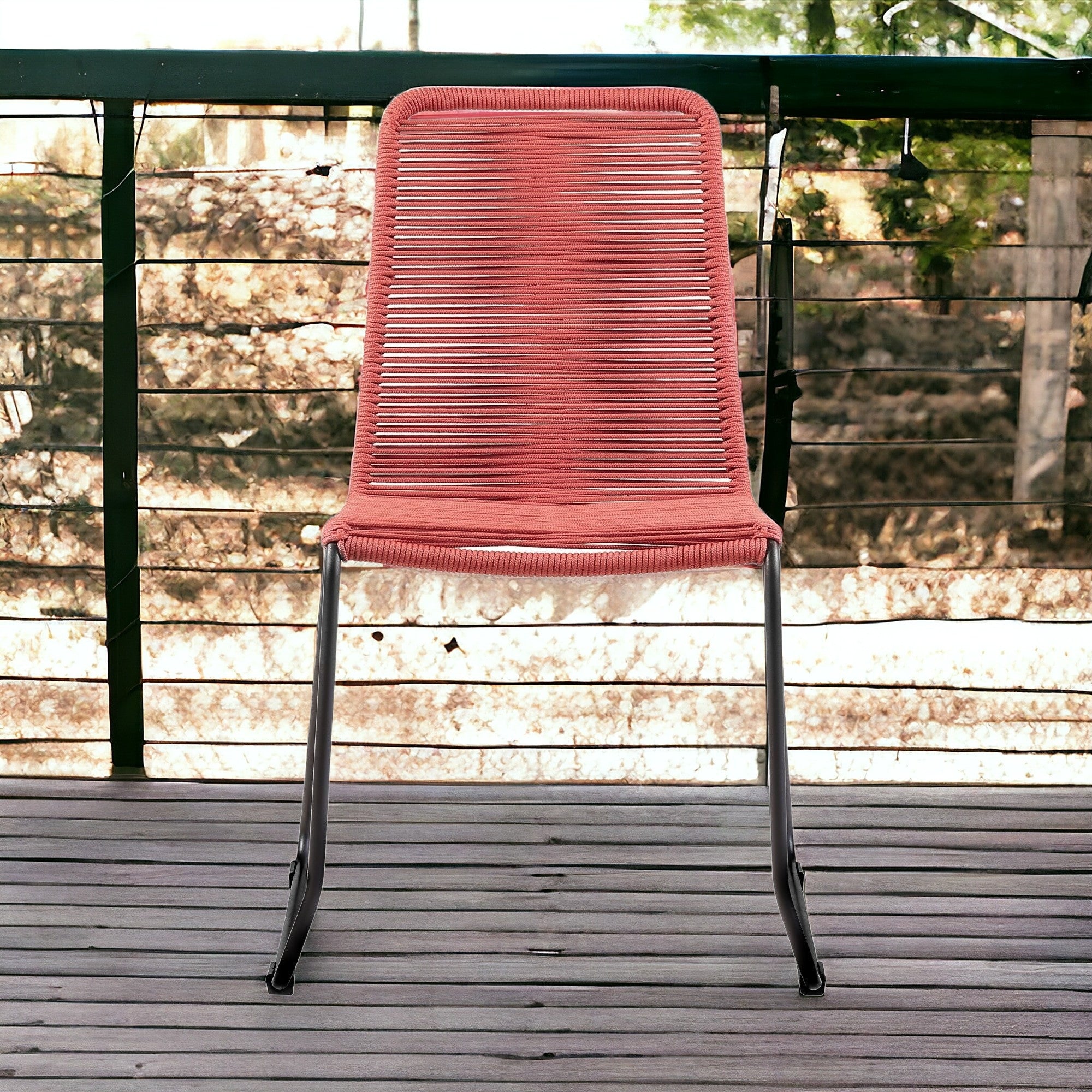Set of Two 23" Red Metal Outdoor Dining Chair - Homeroots - Flyclothing LLC
