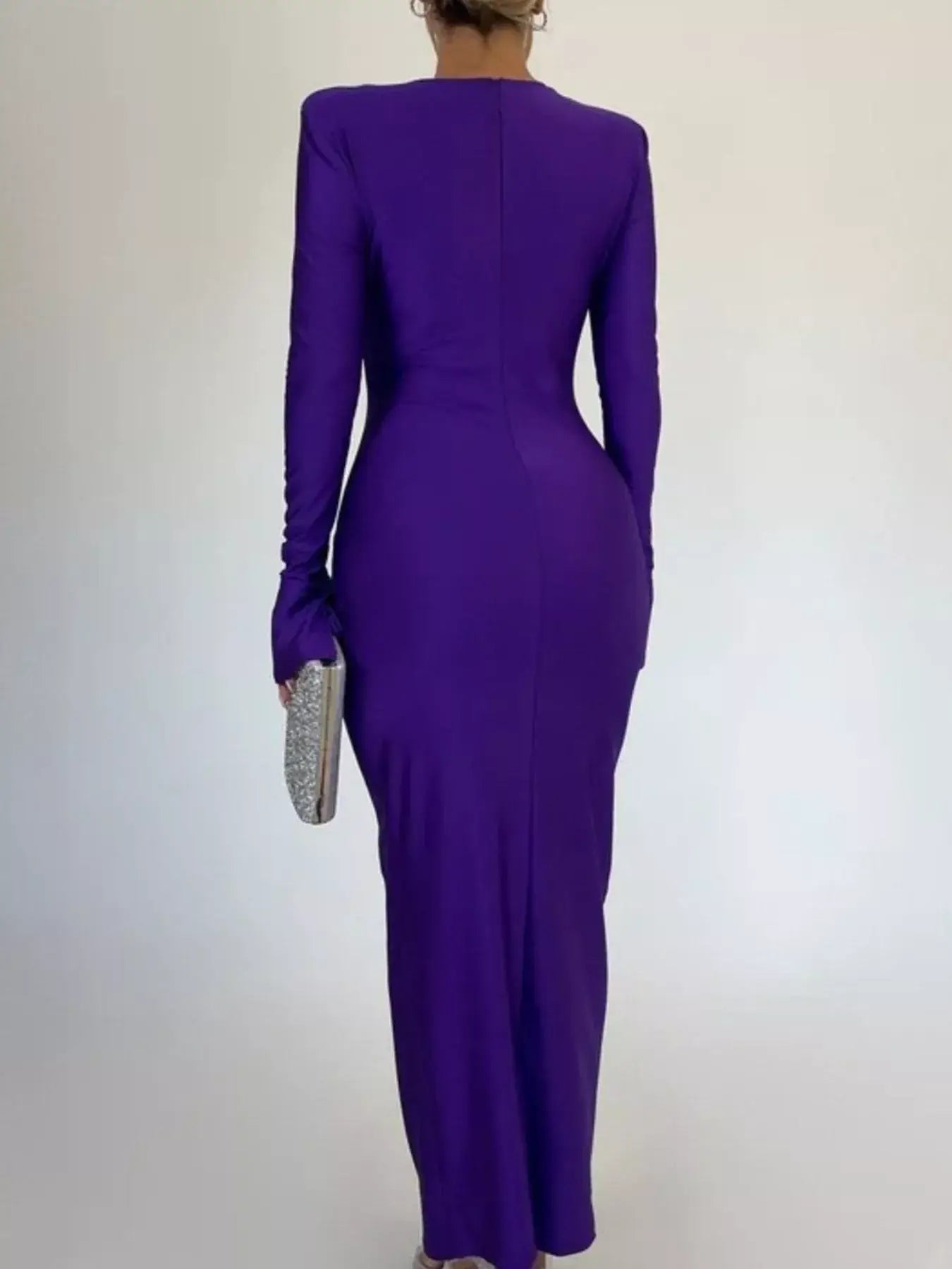 Ruched Long Sleeve Bodycon Maxi Dress - Trendsi - Flyclothing LLC