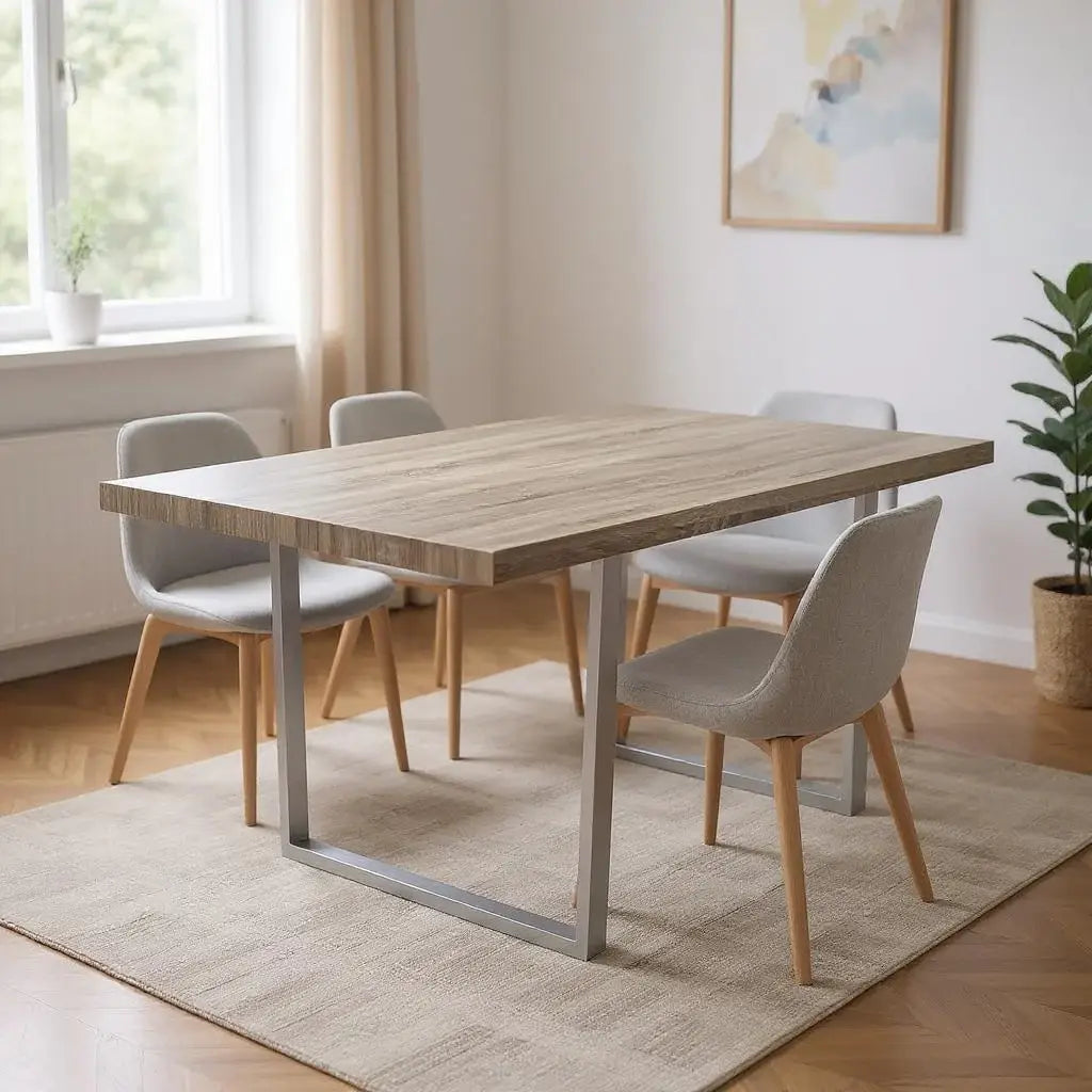 59" Taupe And Silver Solid Wood And Metal Sled Base Dining Table - Homeroots - Flyclothing LLC