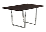 59" Espresso And Silver Solid Wood And Metal Sled Base Dining Table