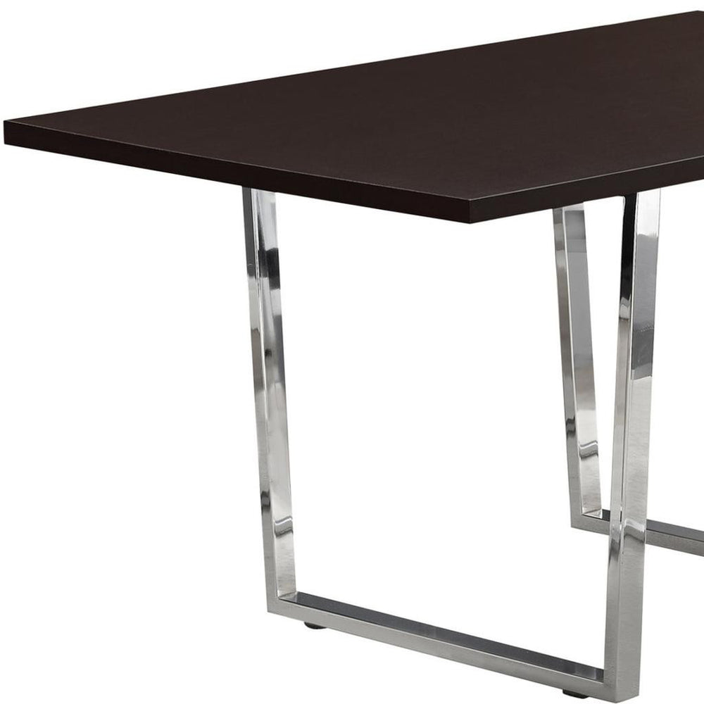 59" Espresso And Silver Solid Wood And Metal Sled Base Dining Table - Homeroots - Flyclothing LLC