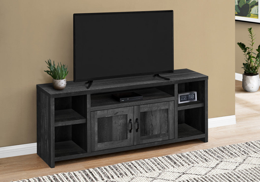 59" Black Cabinet Enclosed Storage TV Stand - Homeroots - Flyclothing LLC