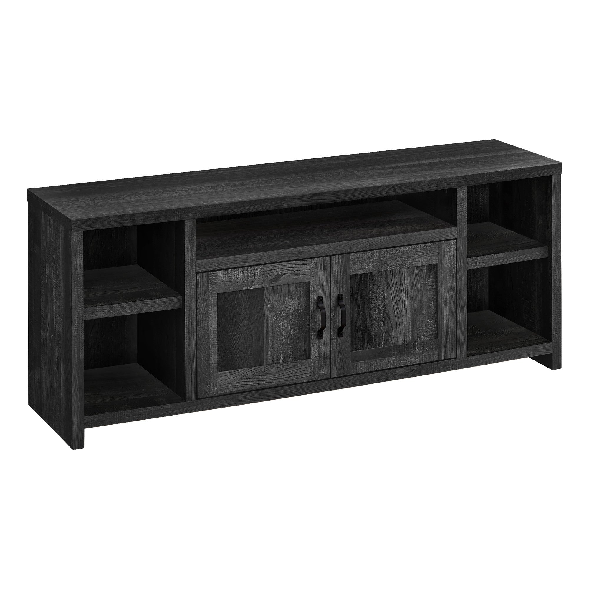 59" Black Cabinet Enclosed Storage TV Stand - Homeroots - Flyclothing LLC