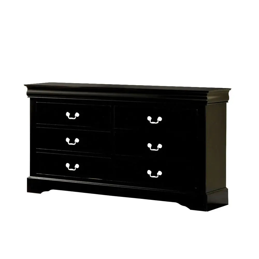 60" Black Solid and Manufactured Wood Six Drawer Double Dresser - Homeroots - Flyclothing LLC