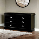 60" Black Solid and Manufactured Wood Six Drawer Double Dresser - Homeroots - Flyclothing LLC