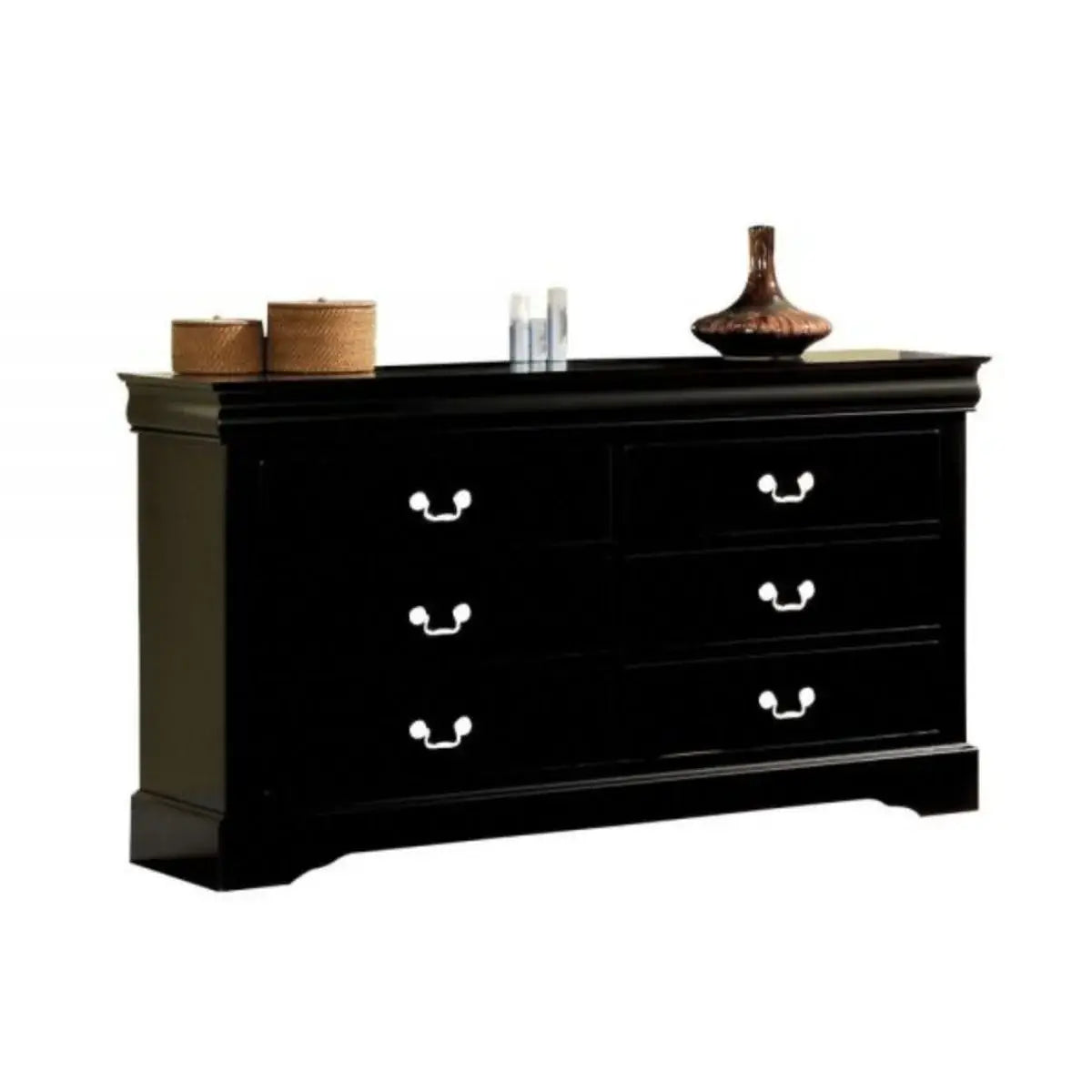 60" Black Solid and Manufactured Wood Six Drawer Double Dresser - Homeroots - Flyclothing LLC