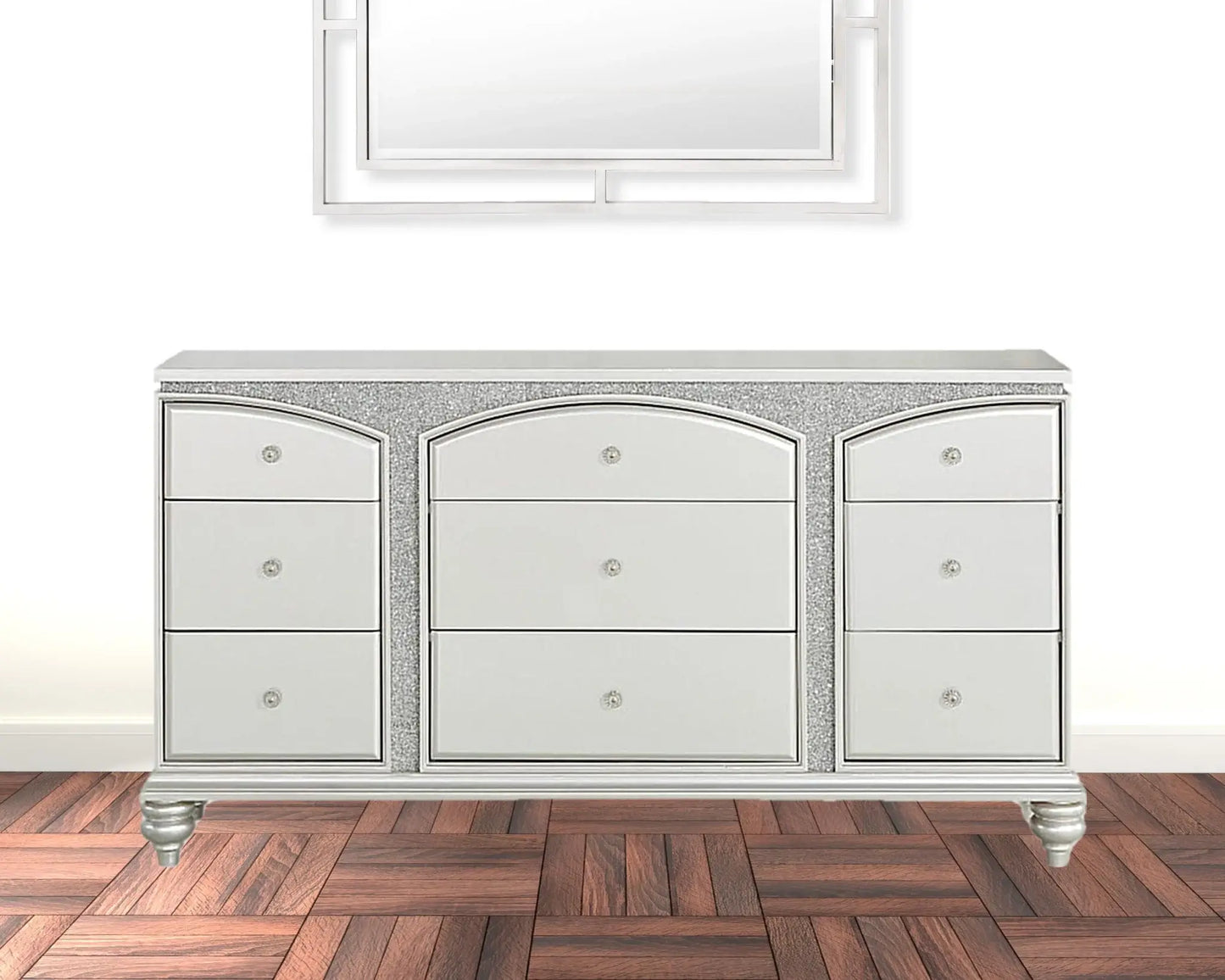 66" Platinum Manufactured Wood Nine Drawer Dresser - Homeroots - Flyclothing LLC