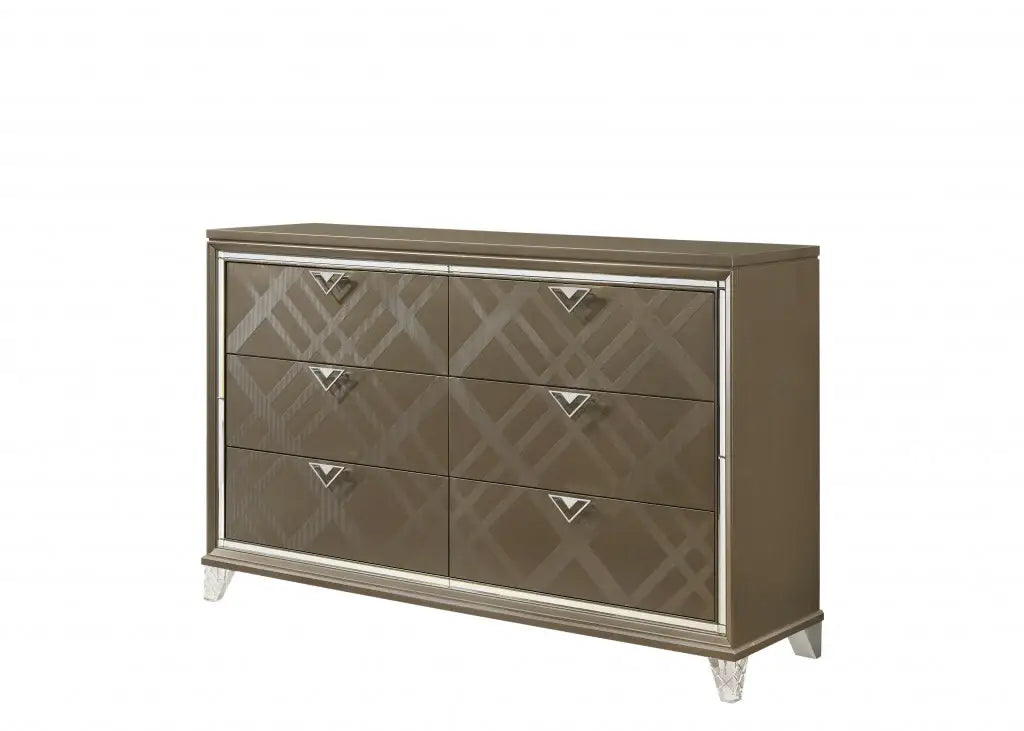 66" Champagne Solid and Manufactured Wood Six Drawer Double Dresser - Homeroots - Flyclothing LLC