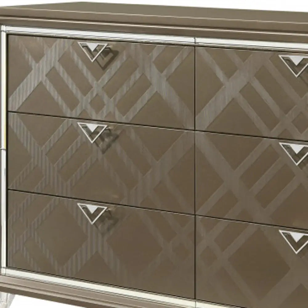 66" Champagne Solid and Manufactured Wood Six Drawer Double Dresser - Homeroots - Flyclothing LLC